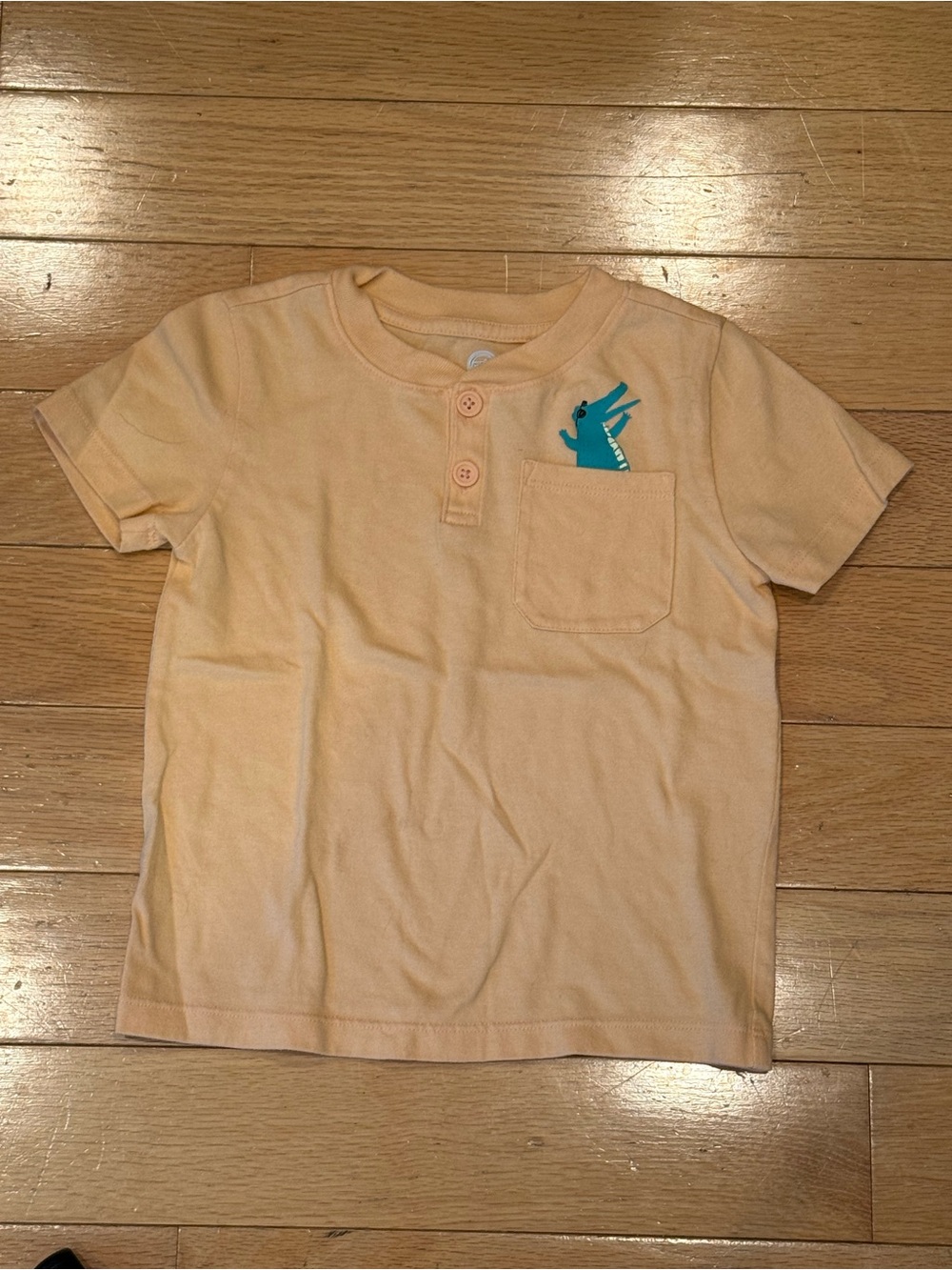 wonder nation Peach Short Sleeve Henley with Teal Dino Pocket
